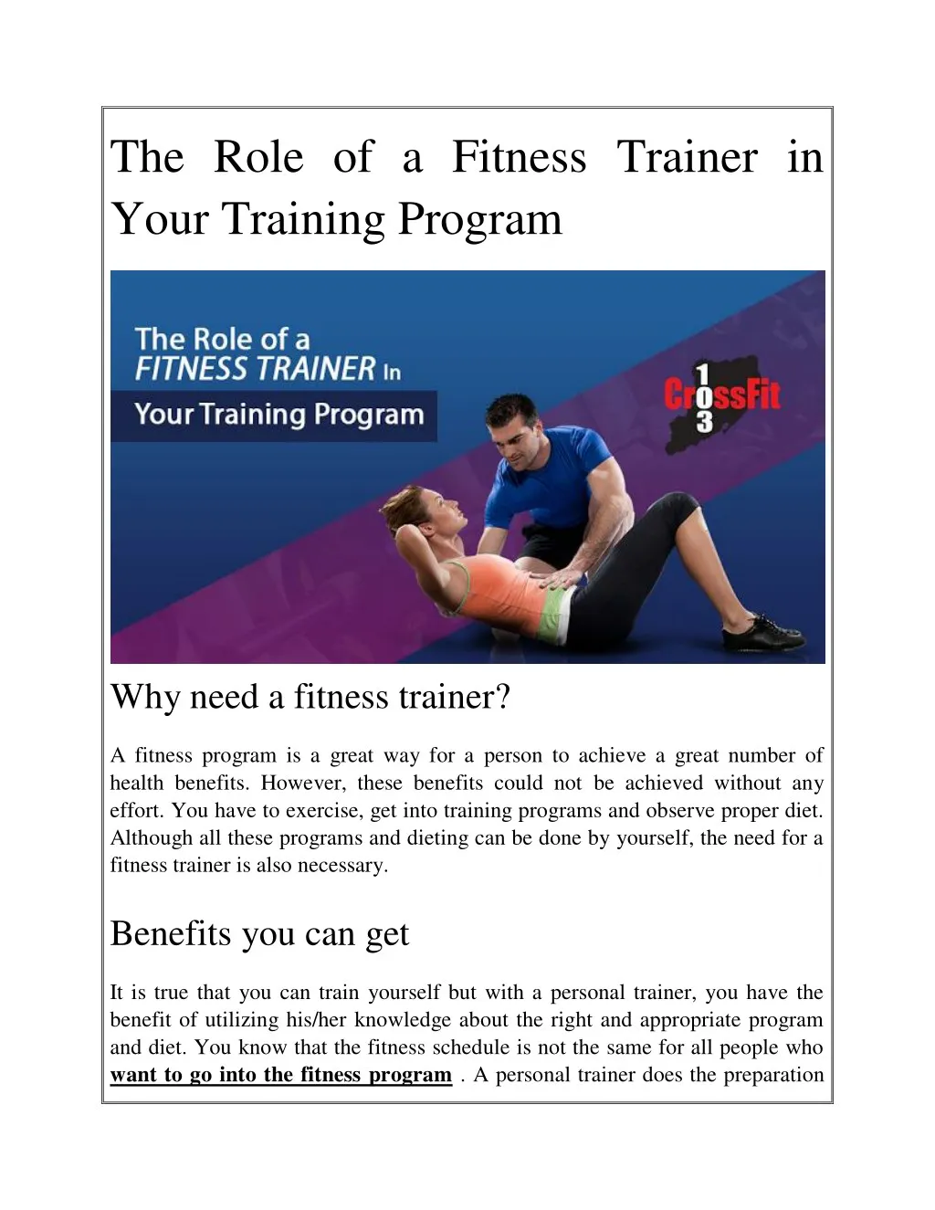 the role of a fitness trainer in your training