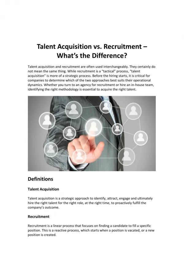 Talent Acquisition vs. Recruitment - What's the Difference?