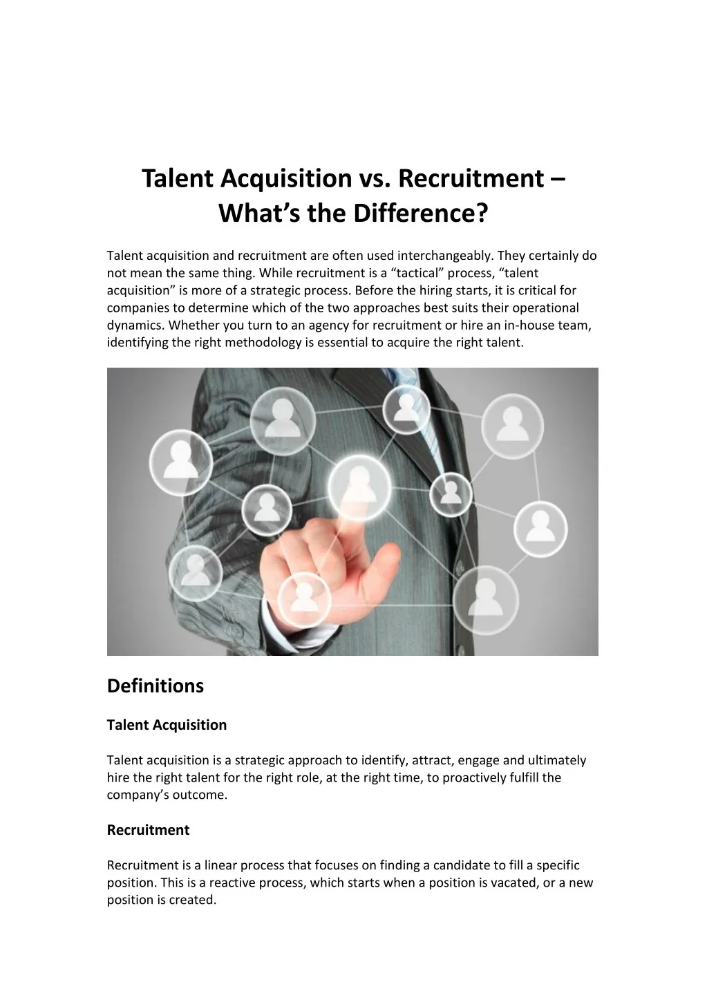 talent acquisition vs recruitment what