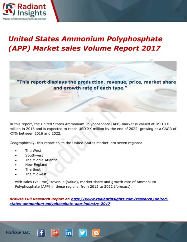 United States Ammonium Polyphosphate (APP) Market sales Volume Report 2017