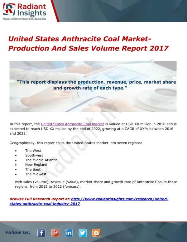 United States Anthracite Coal Market- Production And Sales Volume Report 2017