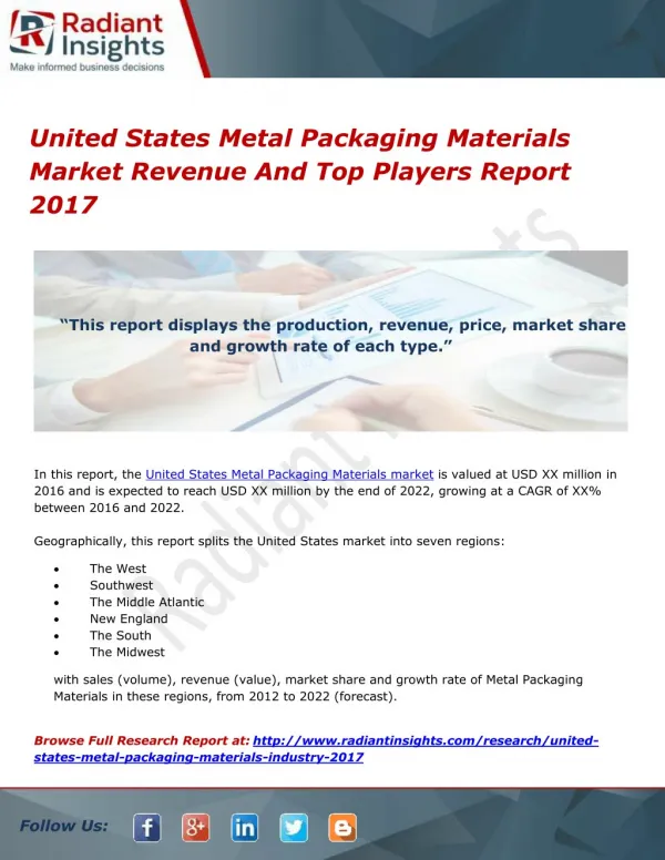 United States Metal Packaging Materials Market Revenue And Top Players Report 2017