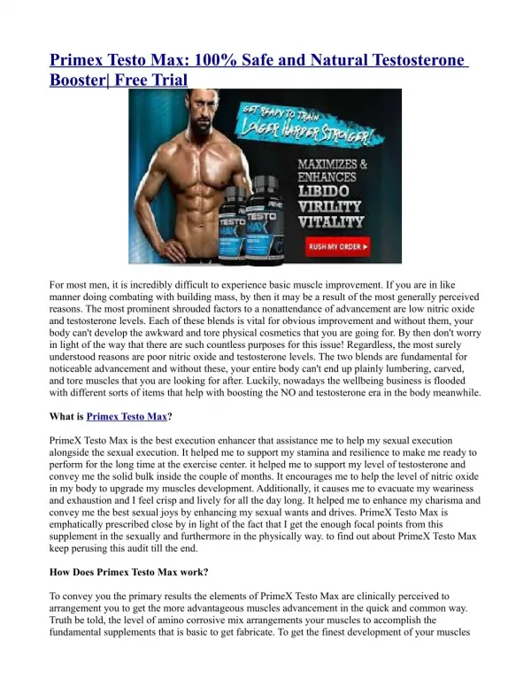Primex Testo Max: 100% Safe and Natural Testosterone Booster| Free Trial