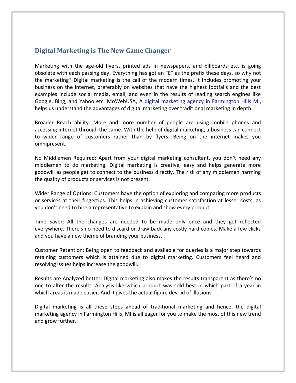 digital marketing is the new game changer