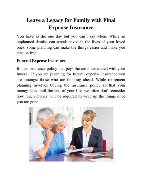 Leave a Legacy for Family with Final Expense Insurance