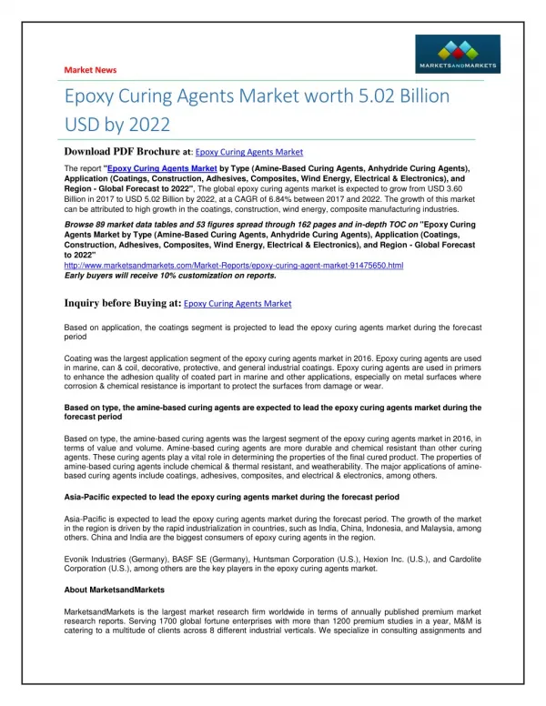 Epoxy Curing Agents Market worth 5.02 Billion USD by 2022