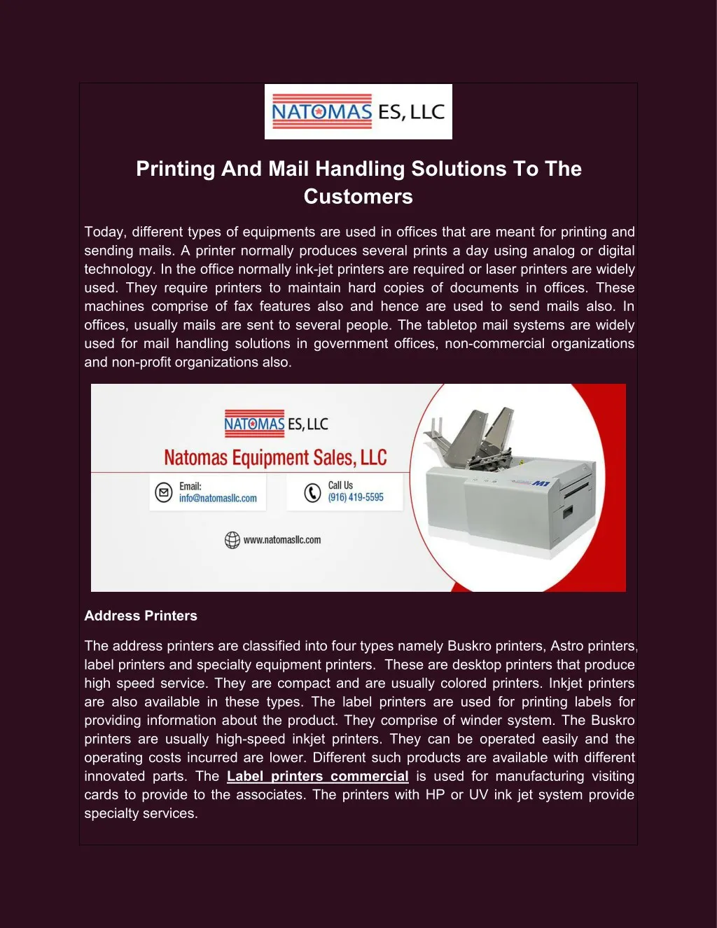 printing and mail handling solutions