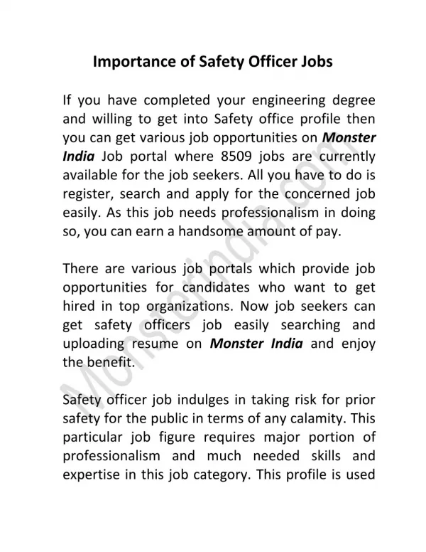 Importance of Safety Officer Jobs