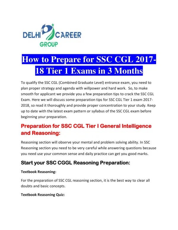 How to Prepare for SSC CGL 2017-18 Tier 1 Exams in 3 Months