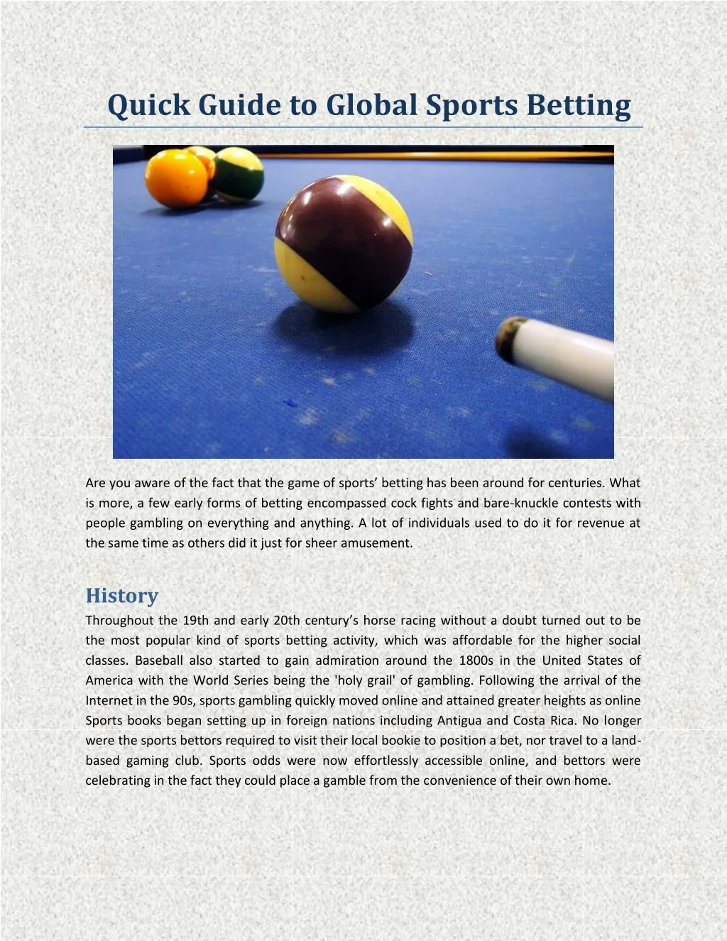 quick guide to global sports betting