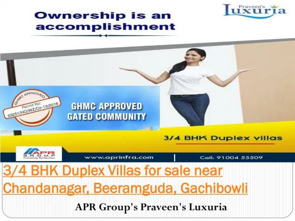 3/4 BHK Duplex Villas for sale near Chandanagar, Beeramguda, Gachibowli | aprinfra