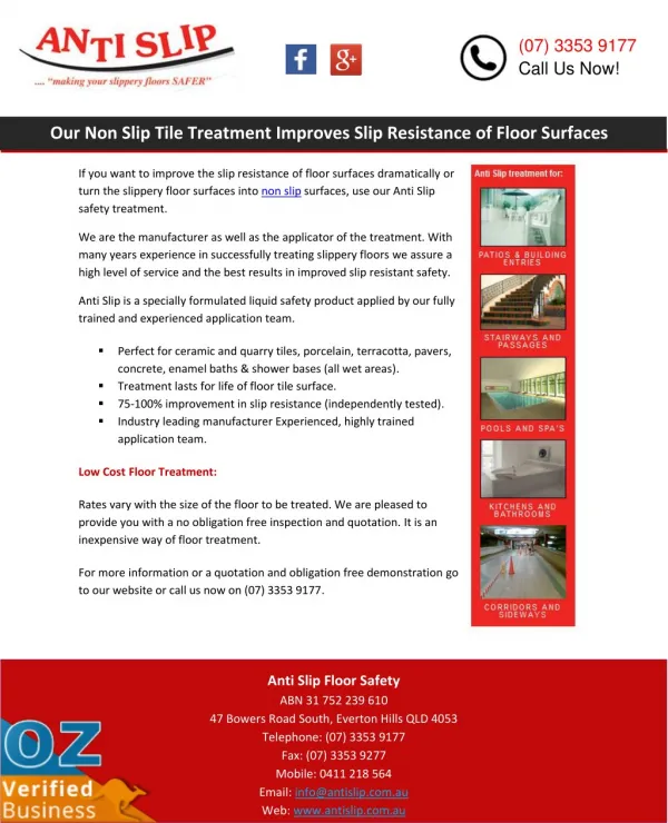Our Non Slip Tile Treatment Improves Slip Resistance of Floor Surfaces