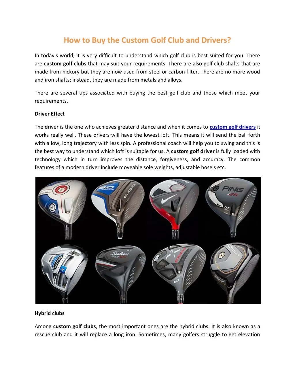 how to buy the custom golf club and drivers