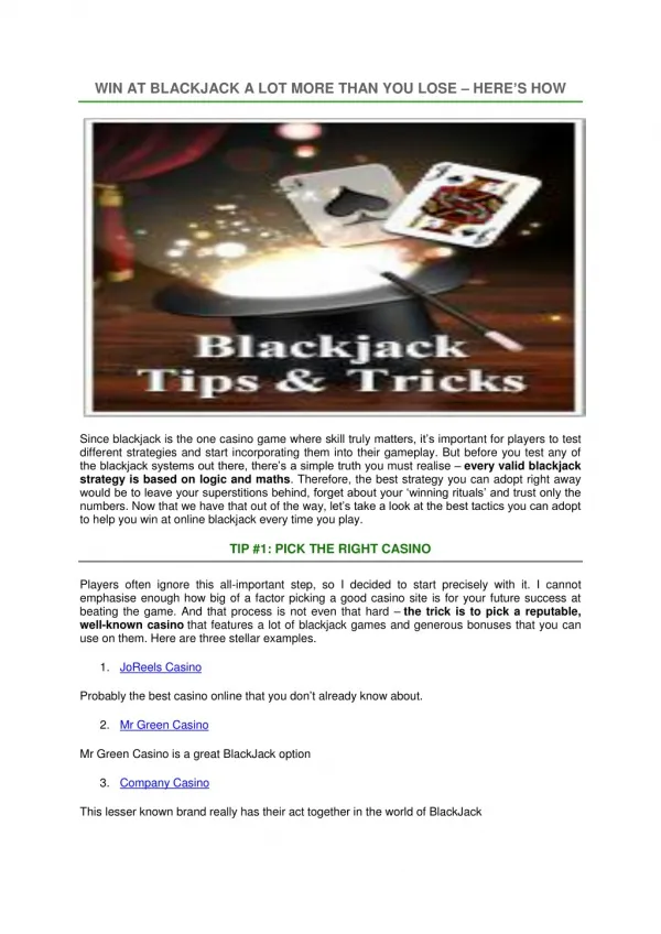 How to win at Blackjack more than you lose