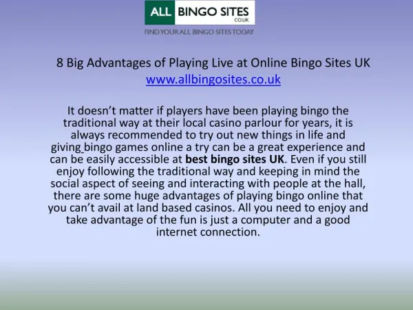 8 Big Advantages of Playing Live at Online Bingo Sites UK