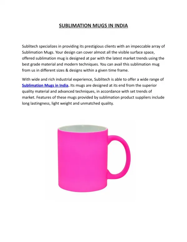 Sublimation Mugs In India