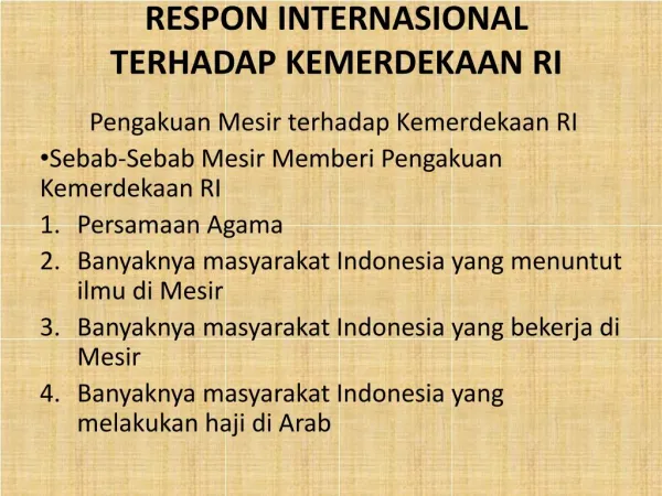 RESPON INTERNASIONAL TERHADAP KEMERDEKAAN RI