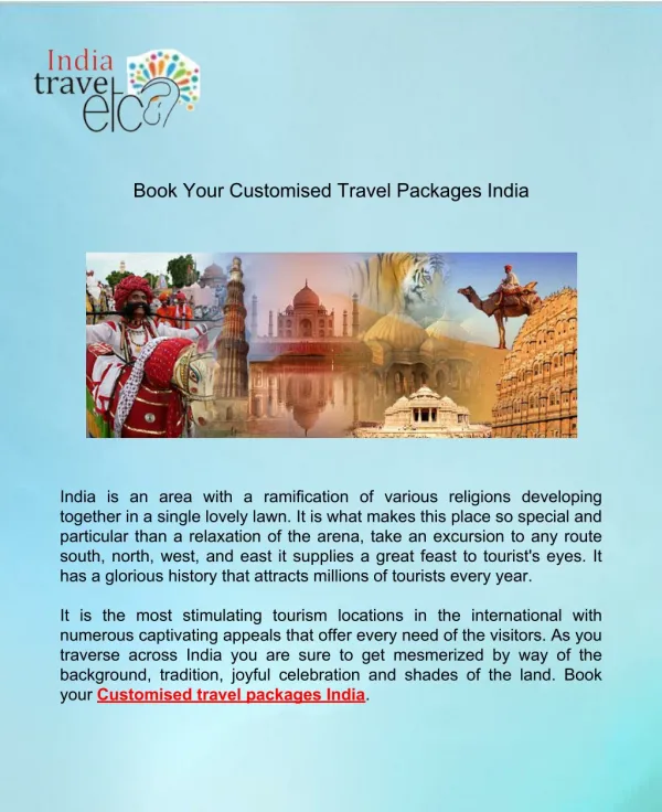 Book Your Customised Travel Packages India