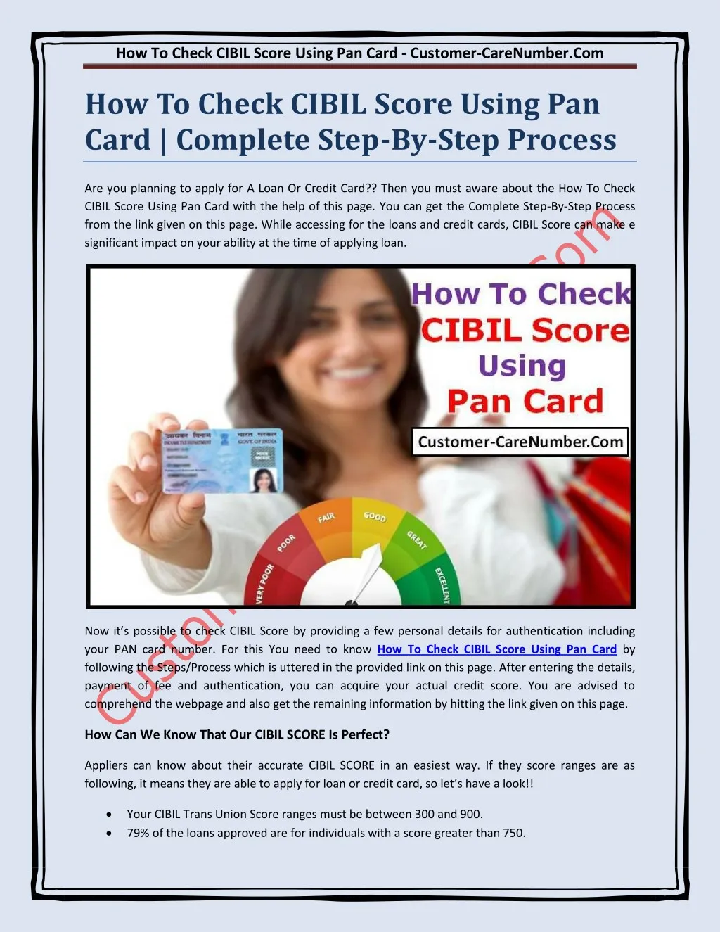 how to check cibil score using pan card customer