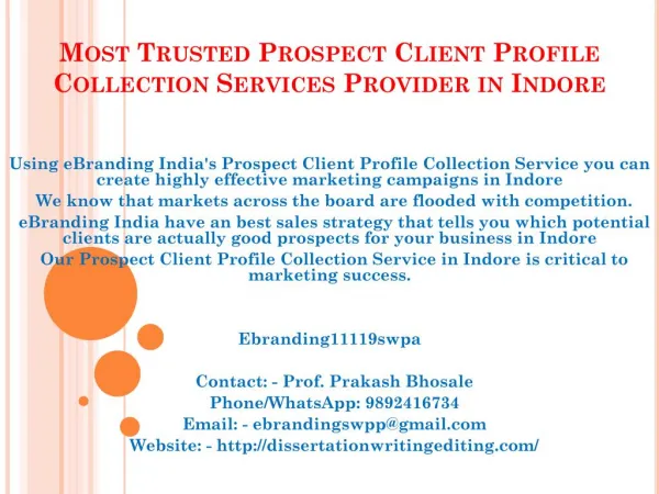 Most Trusted Prospect Client Profile Collection Services Provider in Indore
