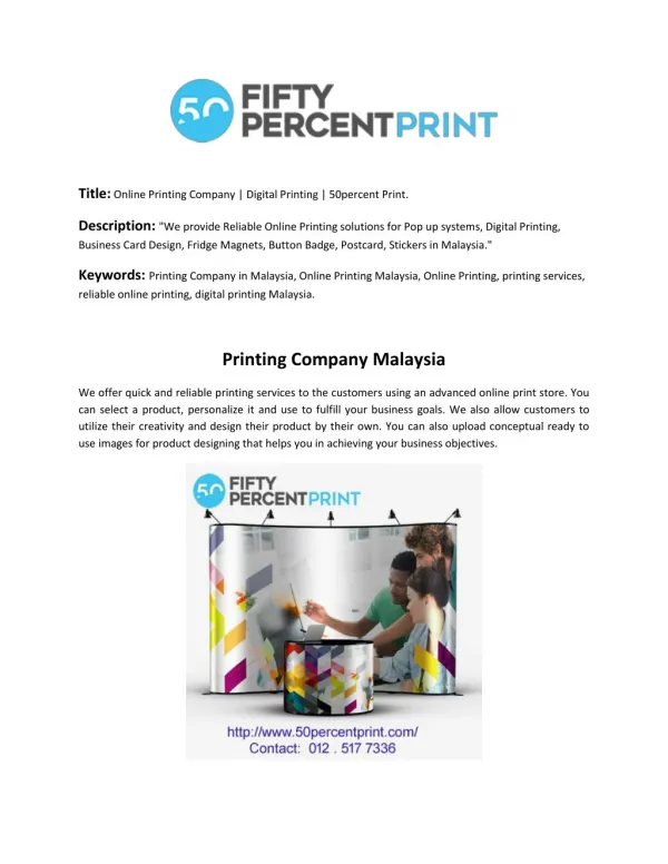 Online Printing Company | Digital Printing | 50percent Print