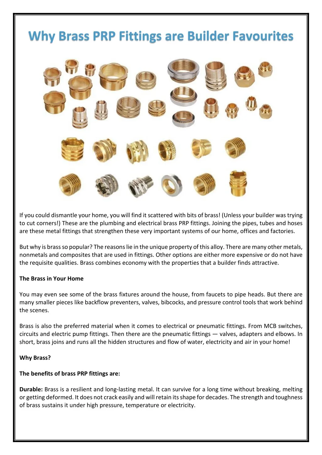 why brass prp fittings are builder favourites