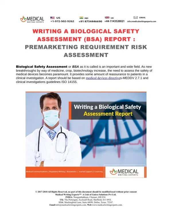 WRITING A BIOLOGICAL SAFETY ASSESSMENT (BSA) REPORT: PREMARKETING REQUIREMENT RISK ASSESSMENT