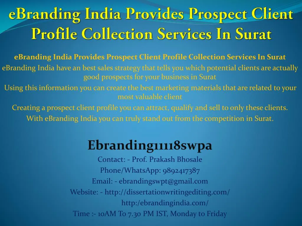 ebranding india provides prospect client profile collection services in surat