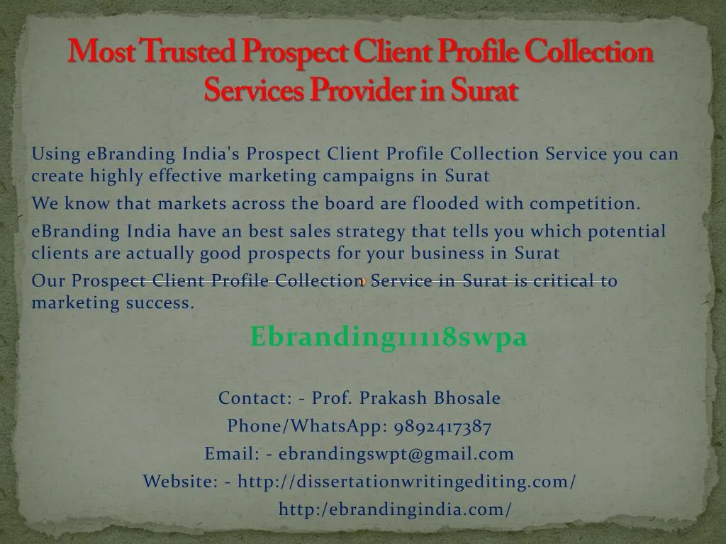 most trusted prospect client profile collection services provider in surat