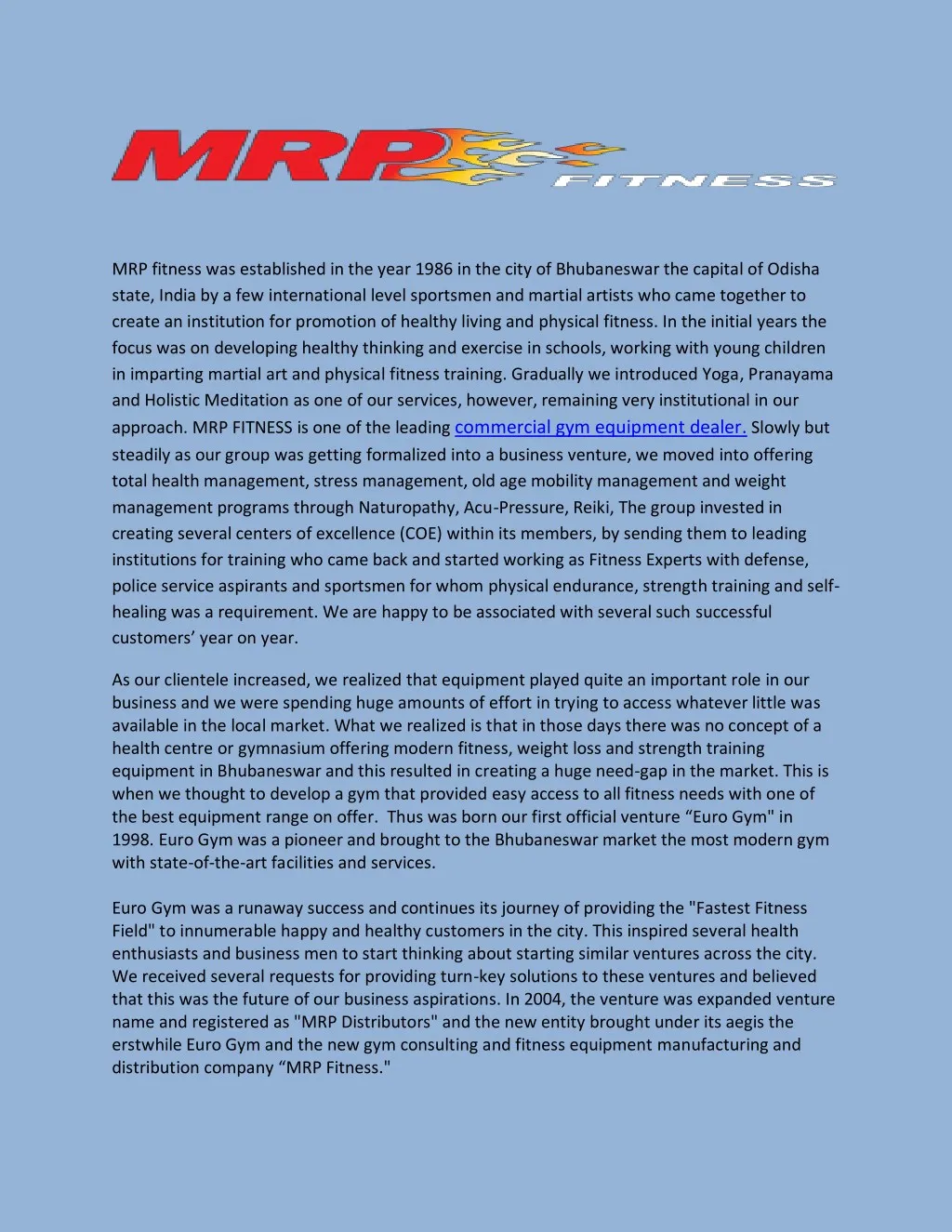 mrp fitness was established in the year 1986