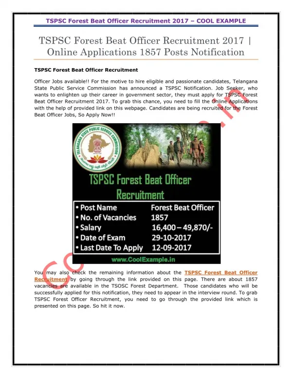 TSPSC Forest Beat Officer Recruitment