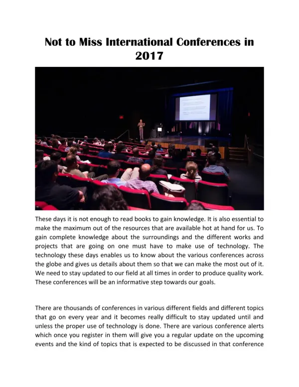 Not to Miss International Conferences in 2017