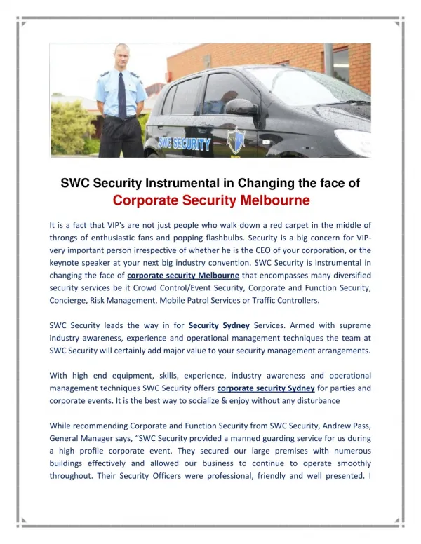 Corporate Security Sydney