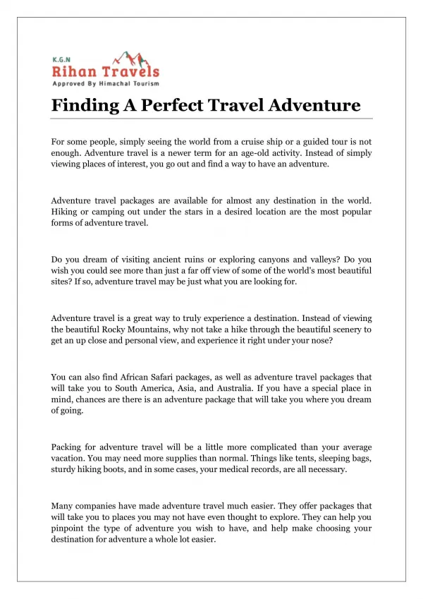 Finding A Perfect Travel Adventure