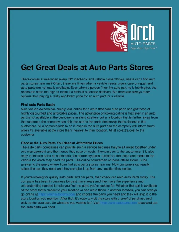 Get Great Deals at Auto Parts Stores