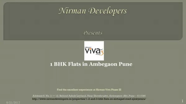1 bhk Flats in Ambegaon Pune - Nirman Viva Phase III