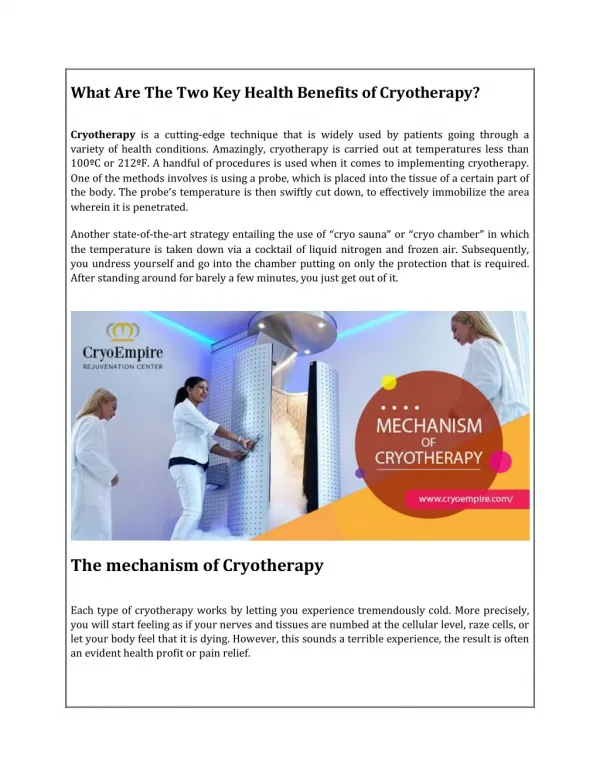 What Are The Two Key Health Benefits of Cryotherapy?