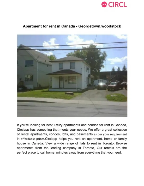 Apartment for rent in canada georgetown,woodstock