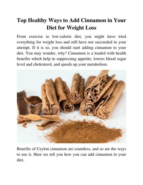 Top Healthy Ways to Add Cinnamon in Your Diet for Weight Loss