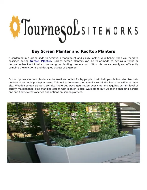 Buy Screen Planter and Rooftop Planters