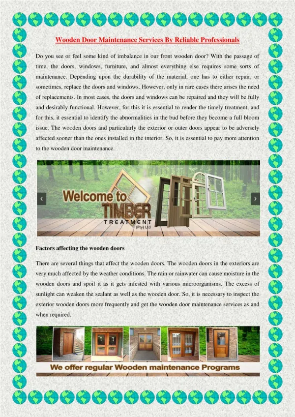 Wooden Door Maintenance Services By Reliable Professionals