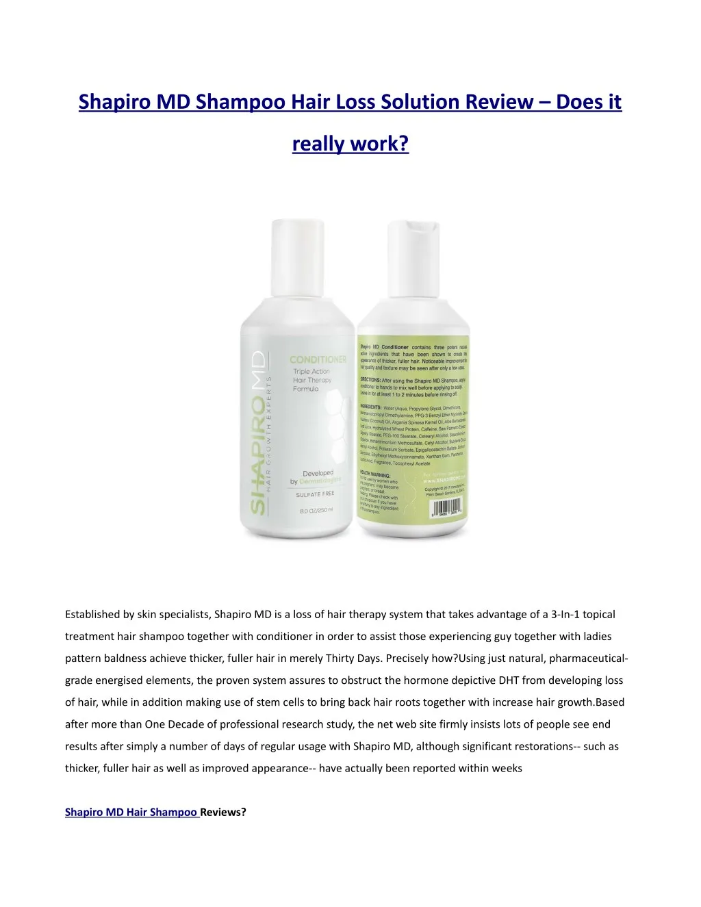 shapiro md shampoo hair loss solution review does