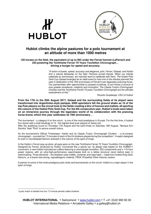 Hublot Polo Gold Cup Gstaad 2017