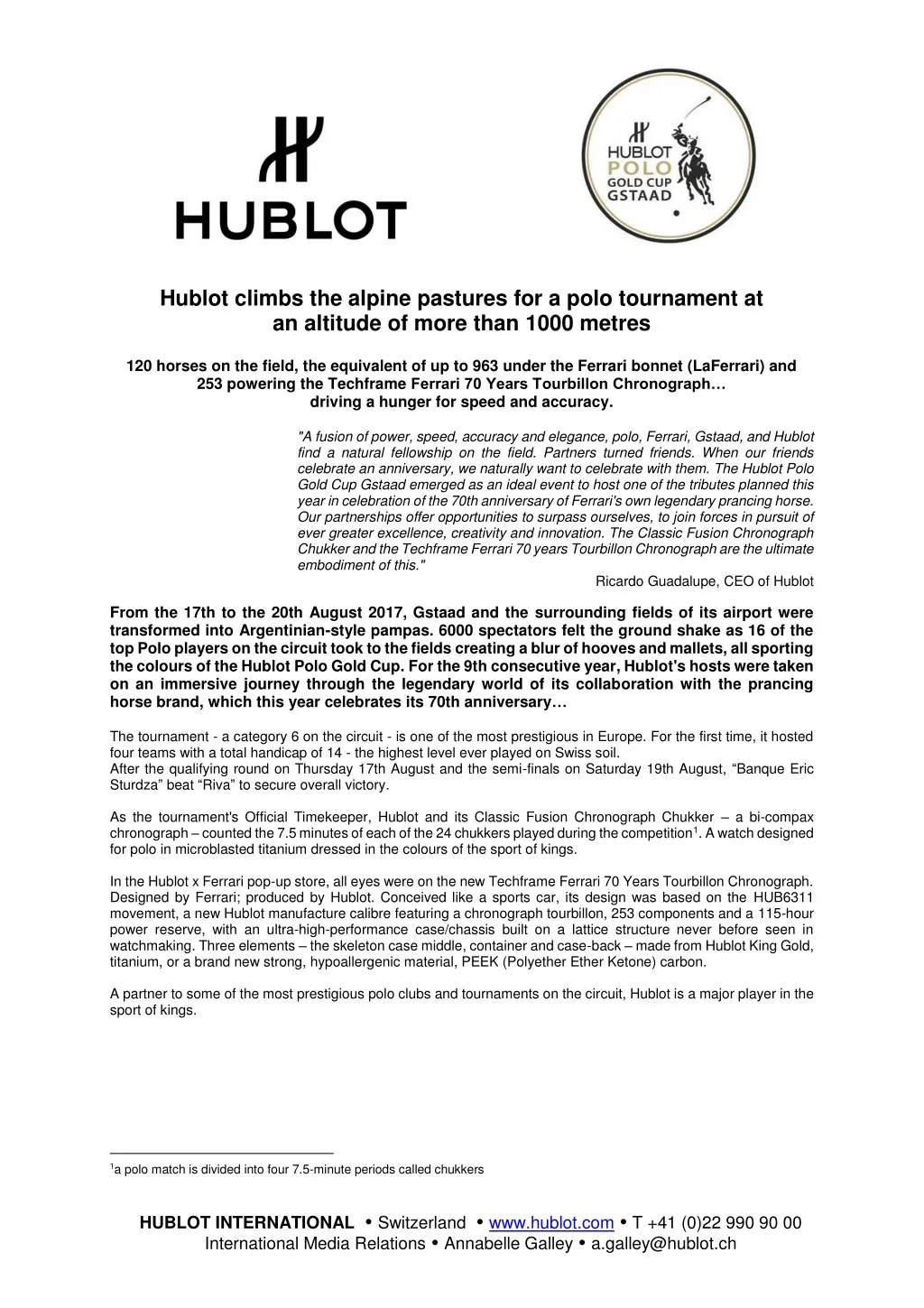 hublot climbs the alpine pastures for a polo