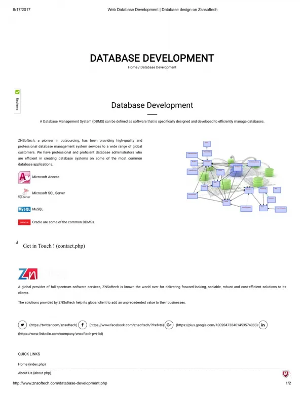 Web Database Development | Database design on Zsnsoftech