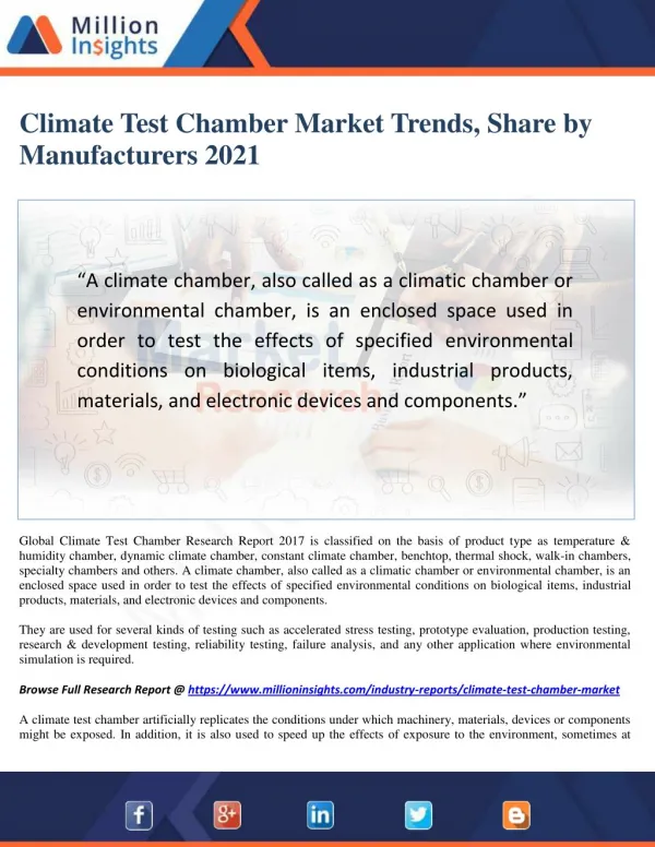 Climate Test Chamber Market Growth, Trends, Share by Manufacturers 2021