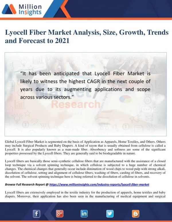 Lyocell Fiber Market Size, Share, Consumption Analysis Report 2021 by Million Insights