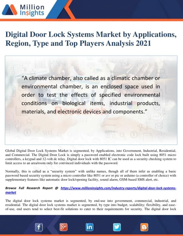 Digital Door Lock Systems Market Share, Technical Data and Manufacturing Plants Analysis to 2021