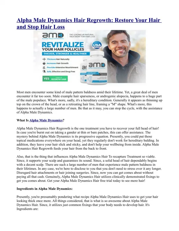 Alpha Male Dynamics Hair Regrowth: Restore Your Hair and Stop Hair Loss