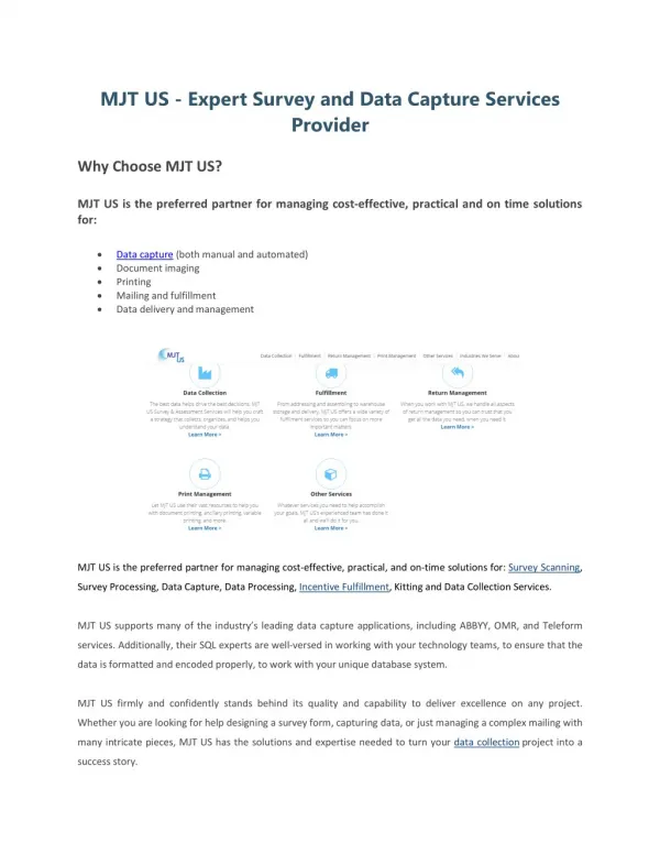 MJT US - Expert Survey and Data Capture Services Provider